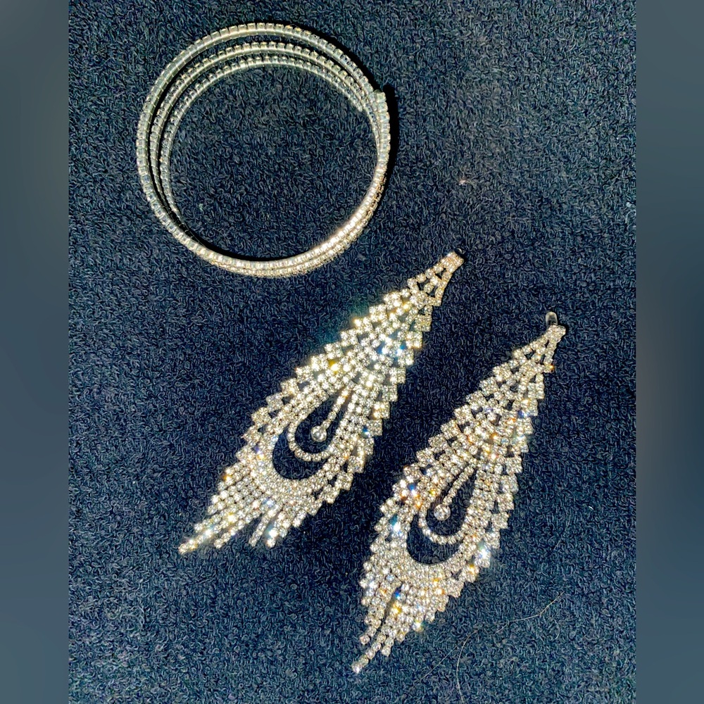 Earrings and bracelet set for pageant or prom or wedding